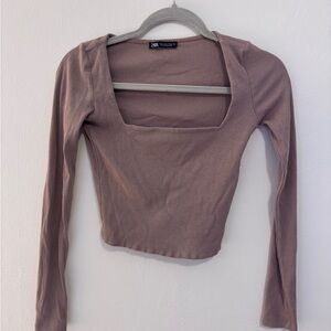 Zara Ribbed Knit Top in Brown